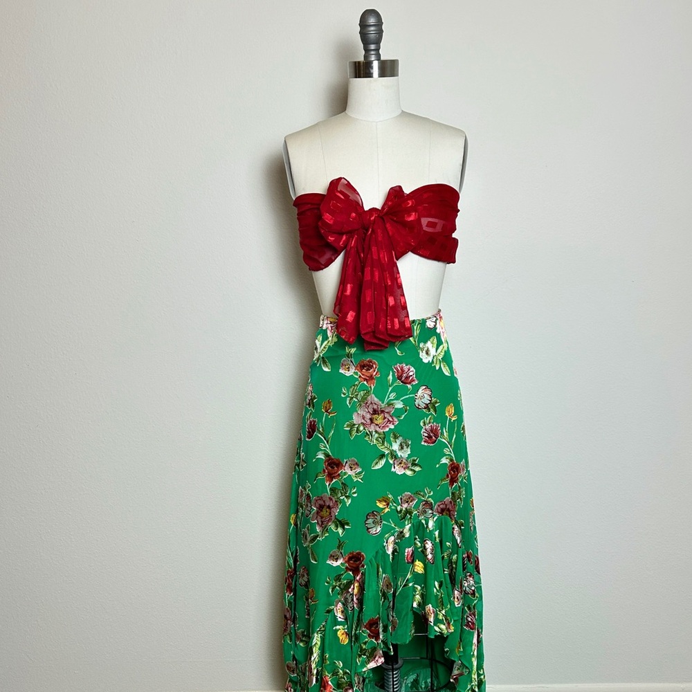 NWT Alice & Olivia Soraya Silk Blend Floral Asymmetrical Maxi Skirt Size 0 (024)